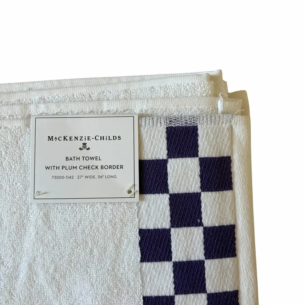 NEW Mackenzie-Childs Cotton Bath Towel with Violet Check Border